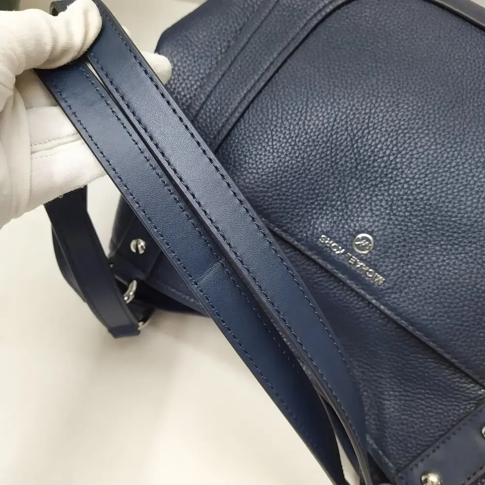 Michael Kors Molly Blue Pebbled Leather 3 Compartments Shoulder Bag